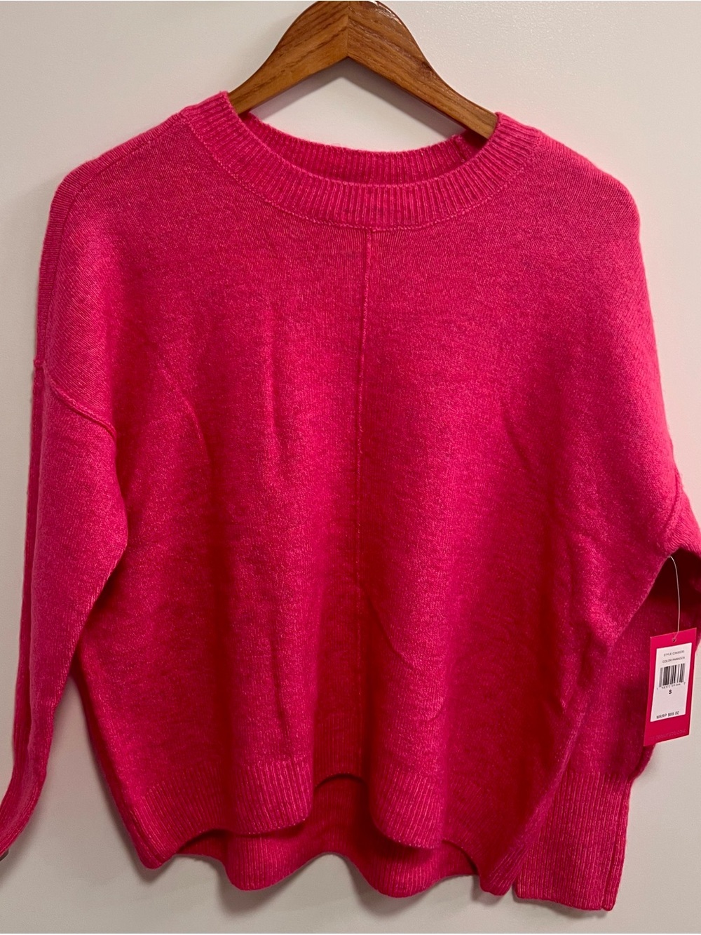 Vince Camuto Vibrant Hot Pink Sweater Exposed Seam Crewneck S NWT - Picture 2 of 11